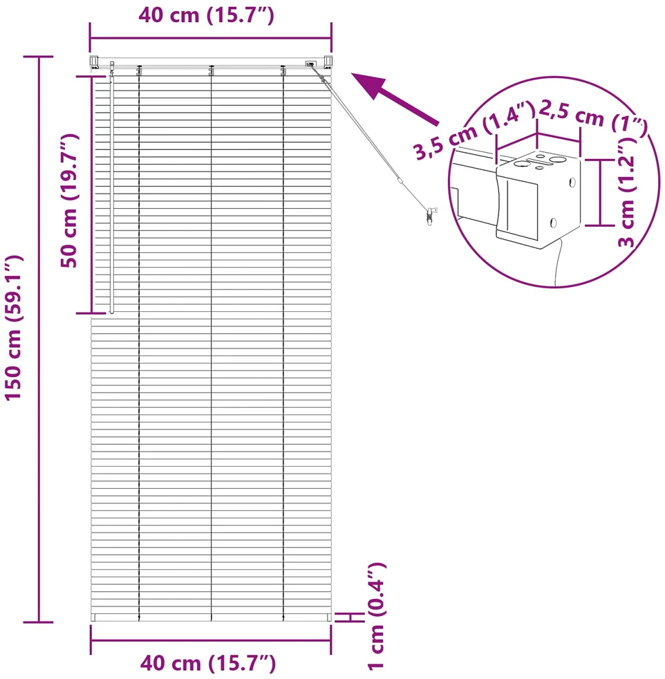 Venecijos žaliuzės Baltas 150 x 40 cm 25 mm PVC