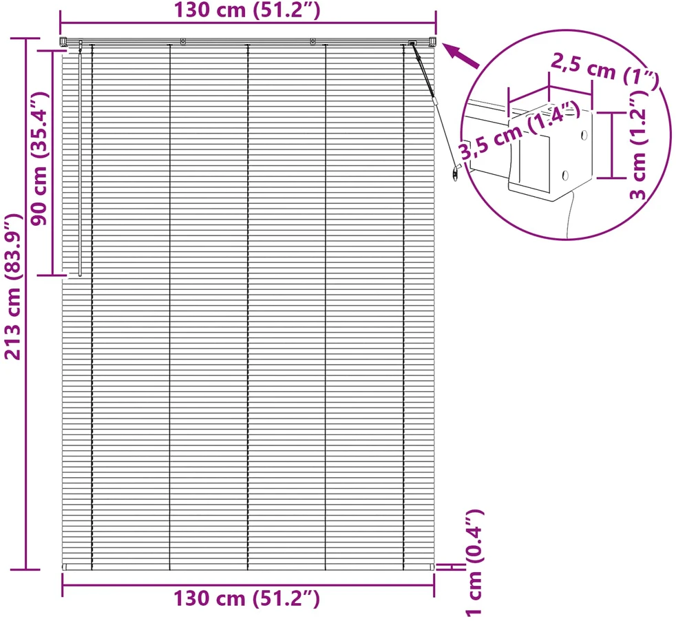 Venecijos žaliuzės Baltas 213 x 130 cm 25 mm PVC
