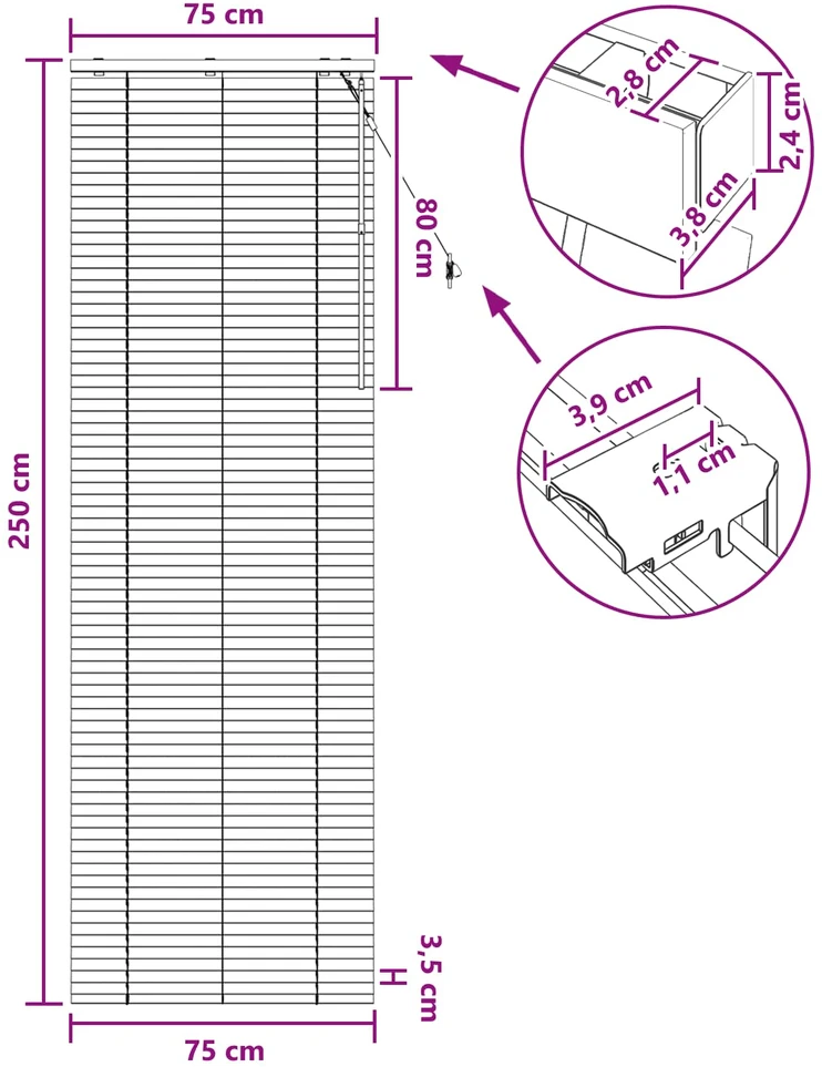 Venecijos žaliuzės Juoda 75 x 250 cm 35 mm