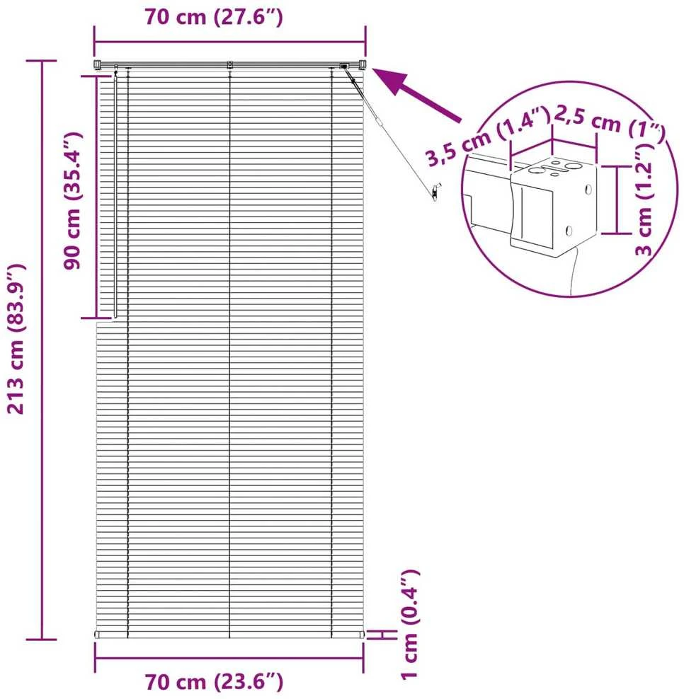 Venecijos žaliuzės Baltas 213 x 70 cm 25 mm PVC