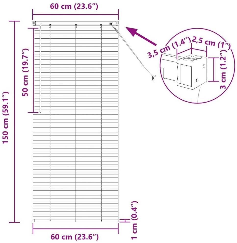 Venecijos žaliuzės Sidabrinė Pilka 150 x 60 cm 25 mm PVC