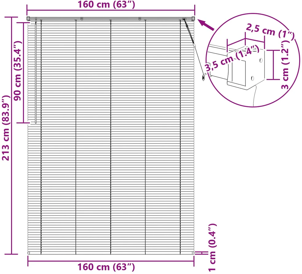 Venecijos žaliuzės Sidabrinė Pilka 213 x 160 cm 25 mm PVC