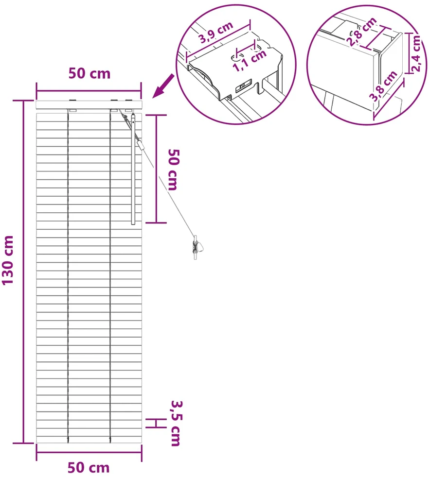 Venecijos žaliuzės Tamsiai rudas 50 x 130 cm 35 mm