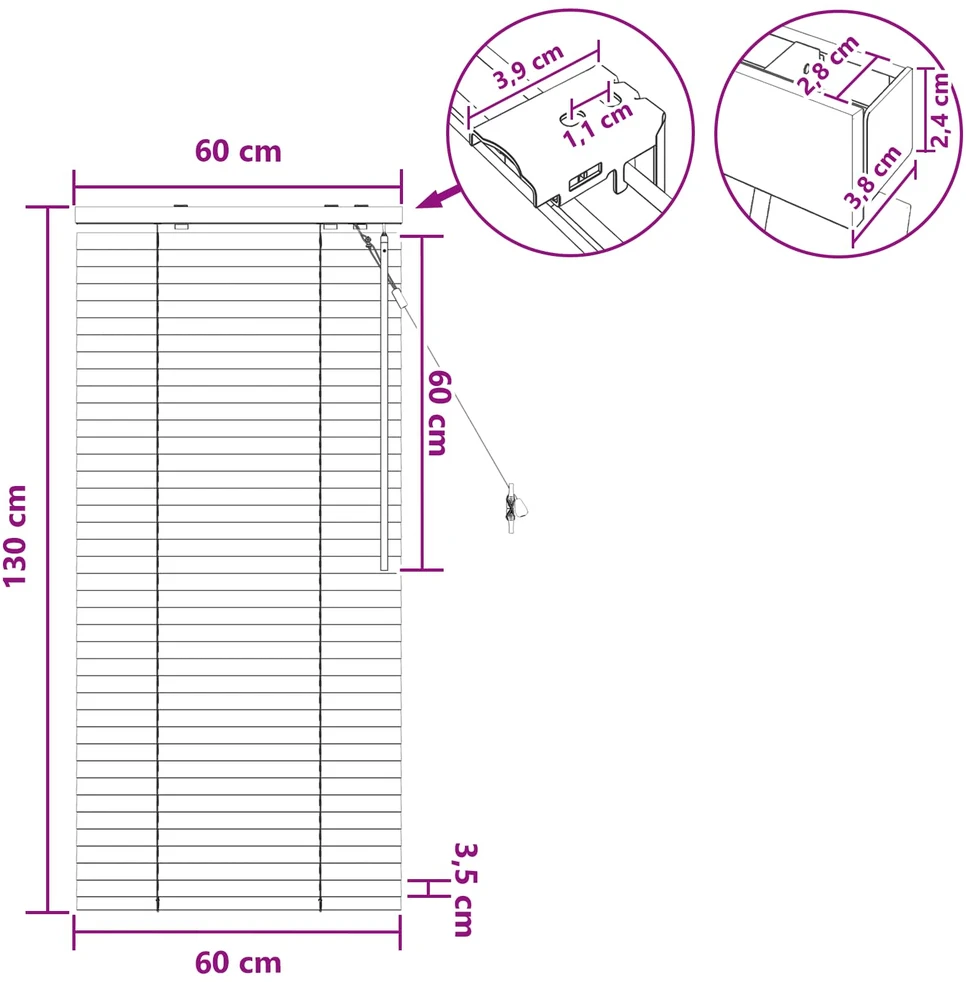 Venecijos žaliuzės Tamsiai rudas 60 x 130 cm 35 mm