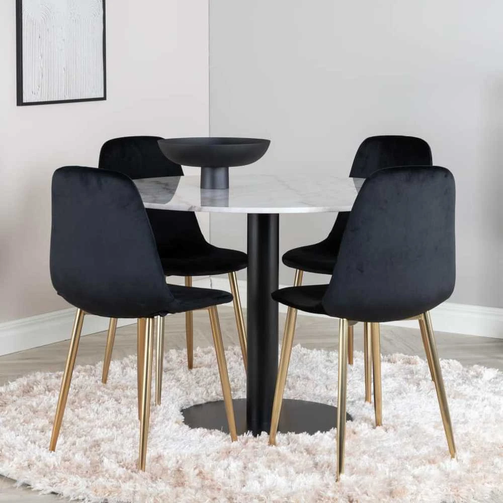 Venture Home Valgomojo kėdės Polar, 2vnt., juodos/žalvario, aksomas
