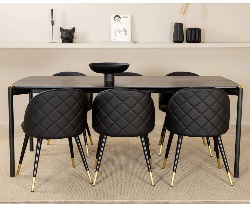 Venture Home Valgomojo kėdės Velvet, 2vnt., juodos, odos imitacijos