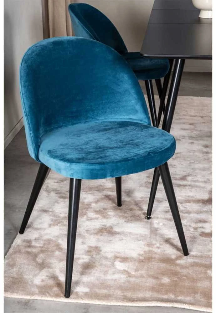 Venture Home Valgomojo kėdės Velvet, 2vnt., juodos/mėlynos, aksomas