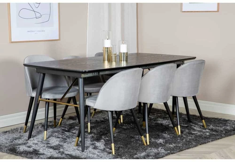 Venture Home Valgomojo kėdės Velvet, 2vnt., pilkos/žalvario, aksomas