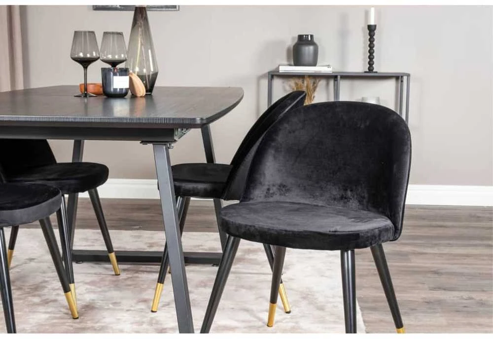 Venture Home Valgomojo kėdės Velvet, 2vnt., juodos/žalvario, aksomas