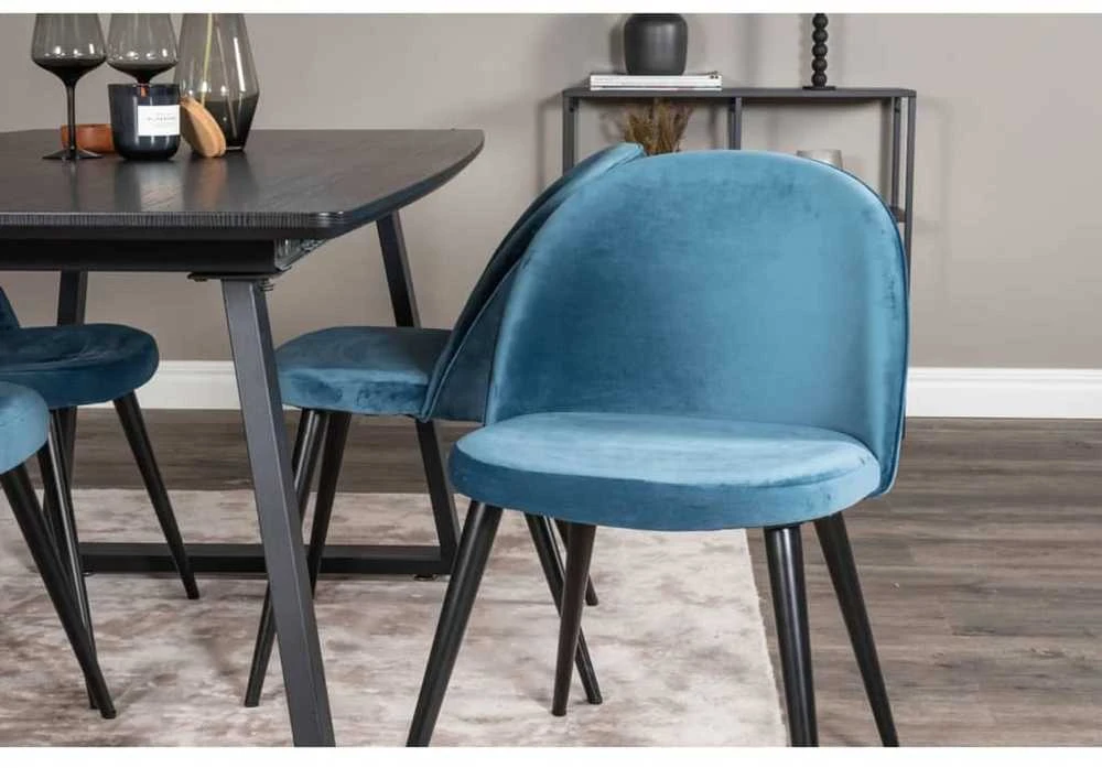 Venture Home Valgomojo kėdės Velvet, 2vnt., juodos/mėlynos, aksomas