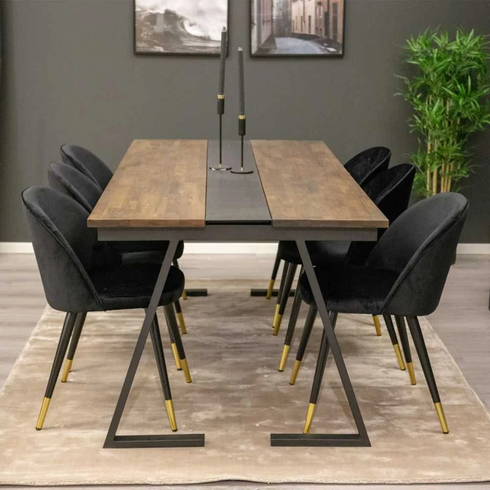 Venture Home Valgomojo kėdės Velvet, 2vnt., juodos/žalvario, aksomas