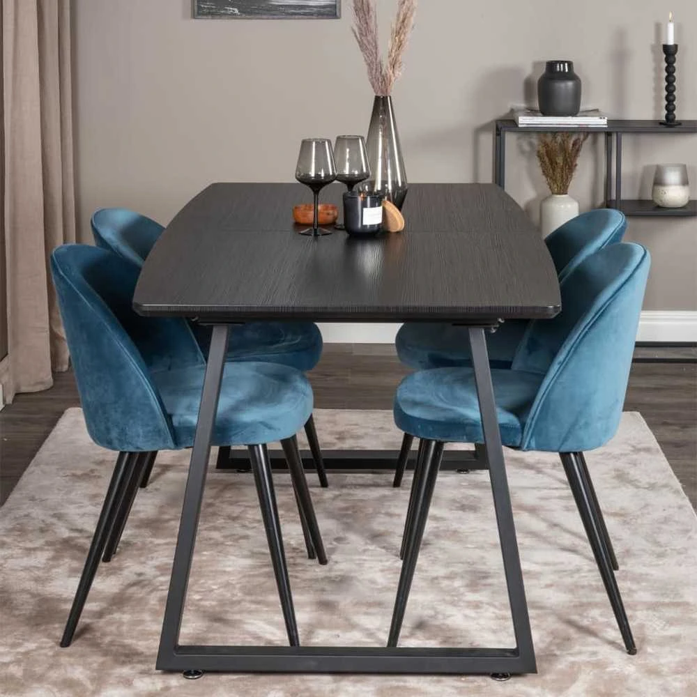 Venture Home Valgomojo kėdės Velvet, 2vnt., juodos/mėlynos, aksomas