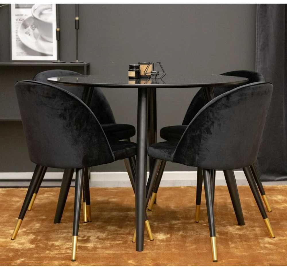 Venture Home Valgomojo kėdės Velvet, 2vnt., juodos/žalvario, aksomas