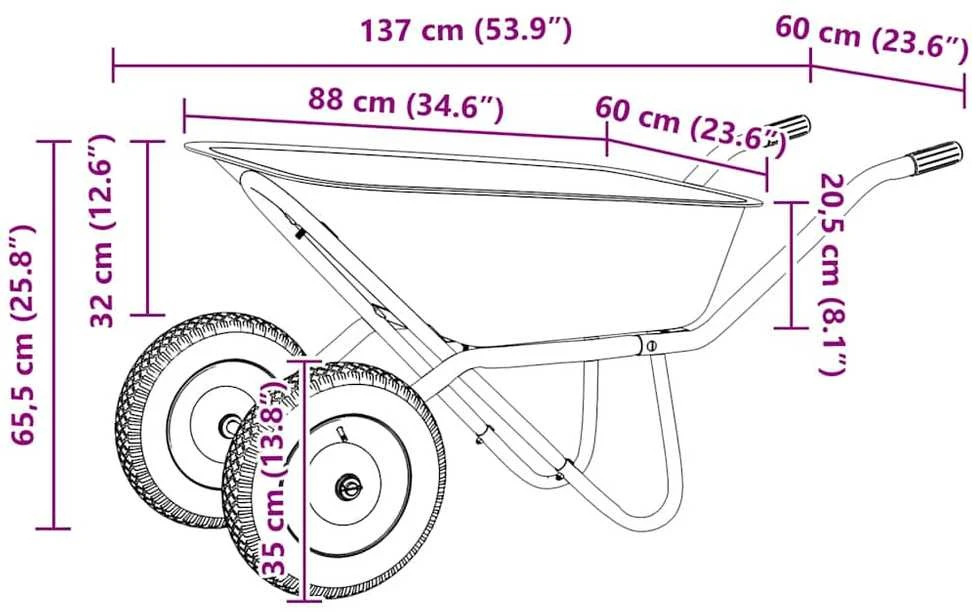Vežimėlis Sidabrinė ir juoda 80 L 120 kg Galvanizuotas plienas
