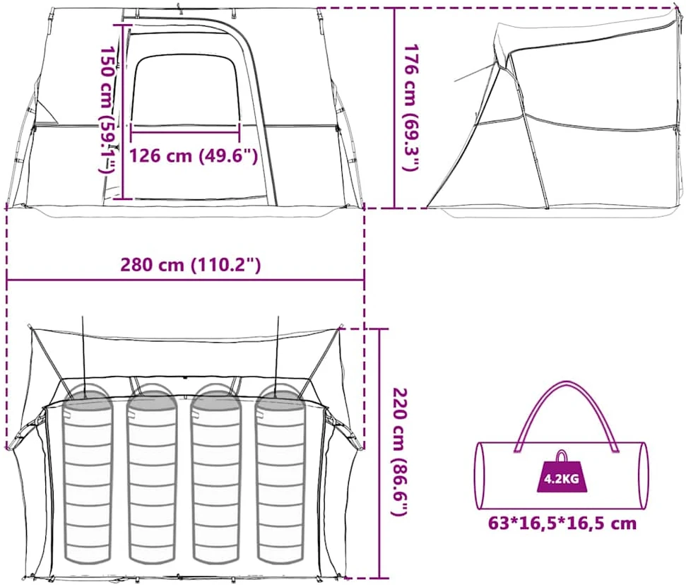 Vidinė palapinė Pilka ir oranžinė 280 x 220 x 176 cm tafta