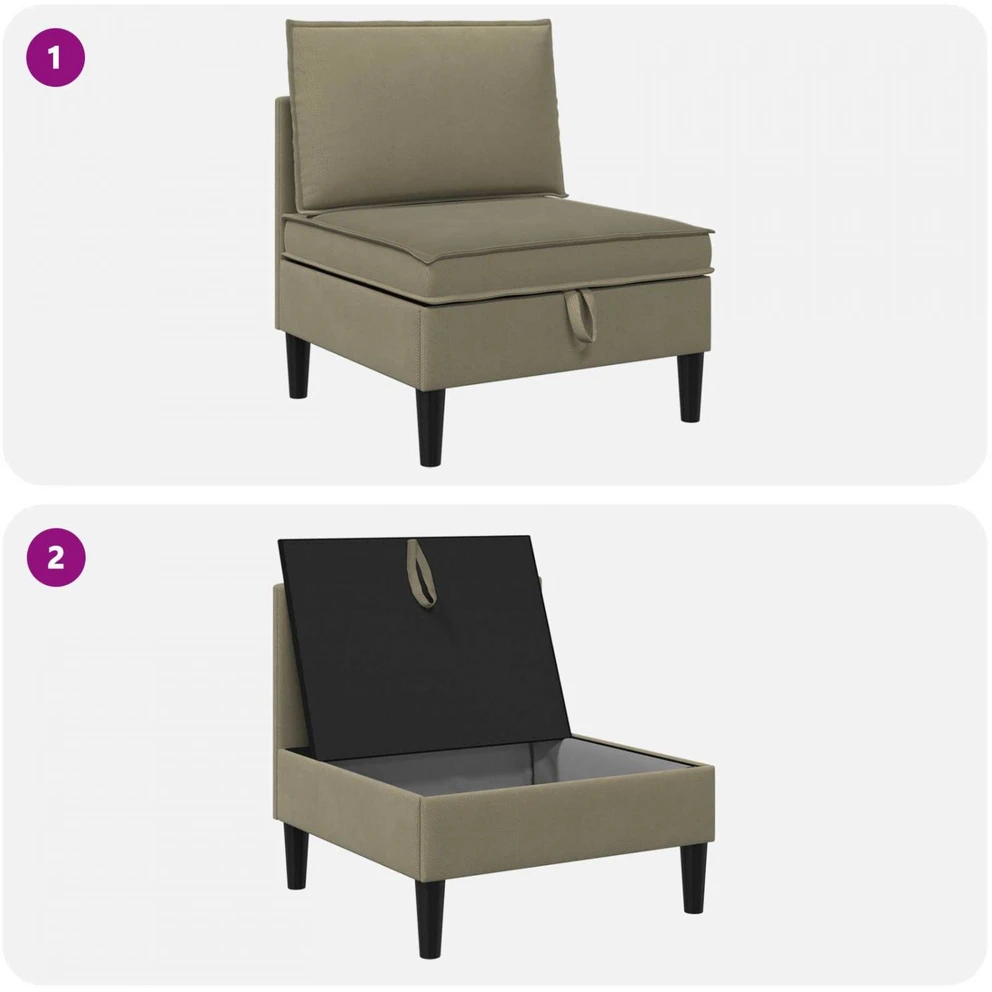 Vidinė Sofa su Saugykla Chaki Aksomas