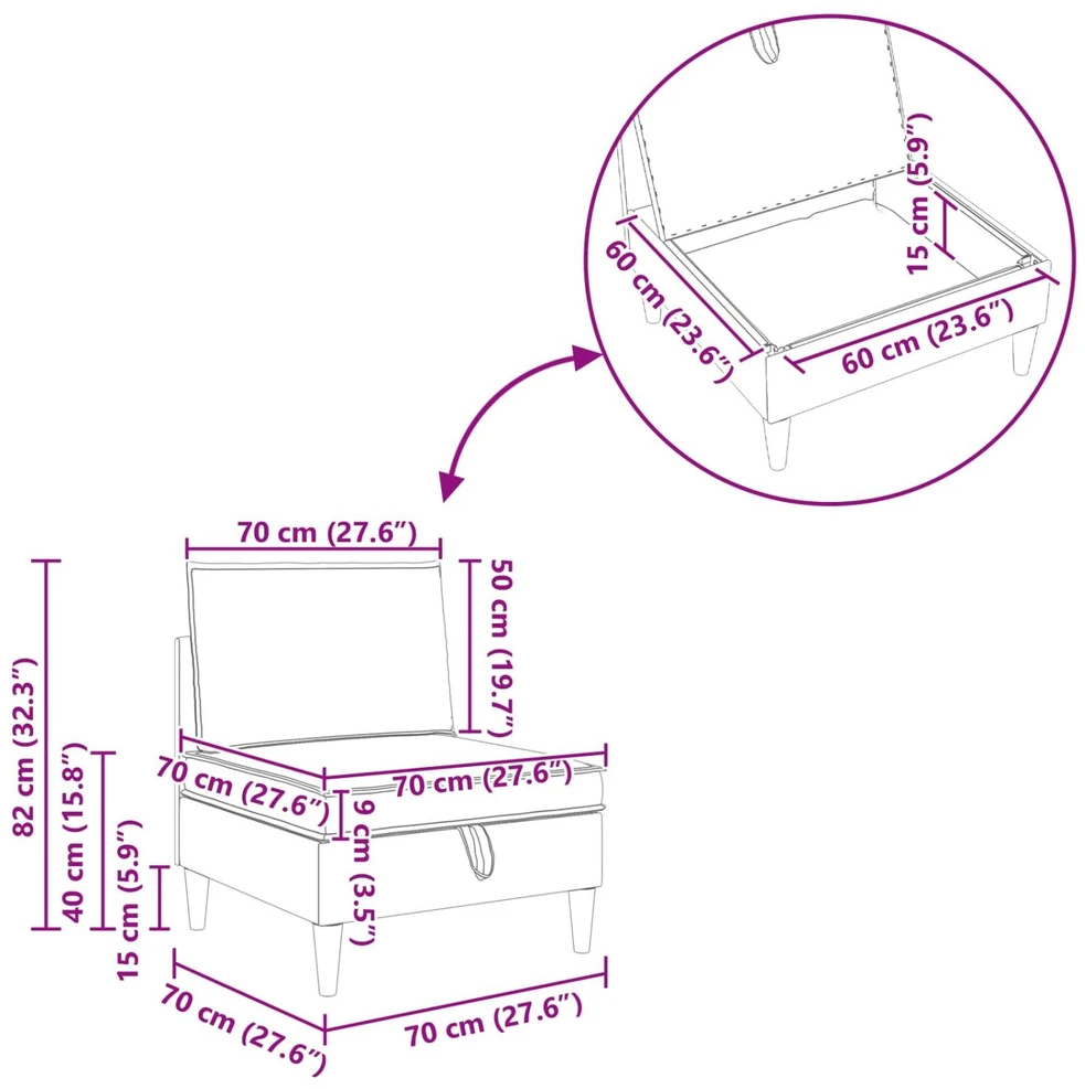Vidinė Sofa su Saugykla Juoda Aksomas