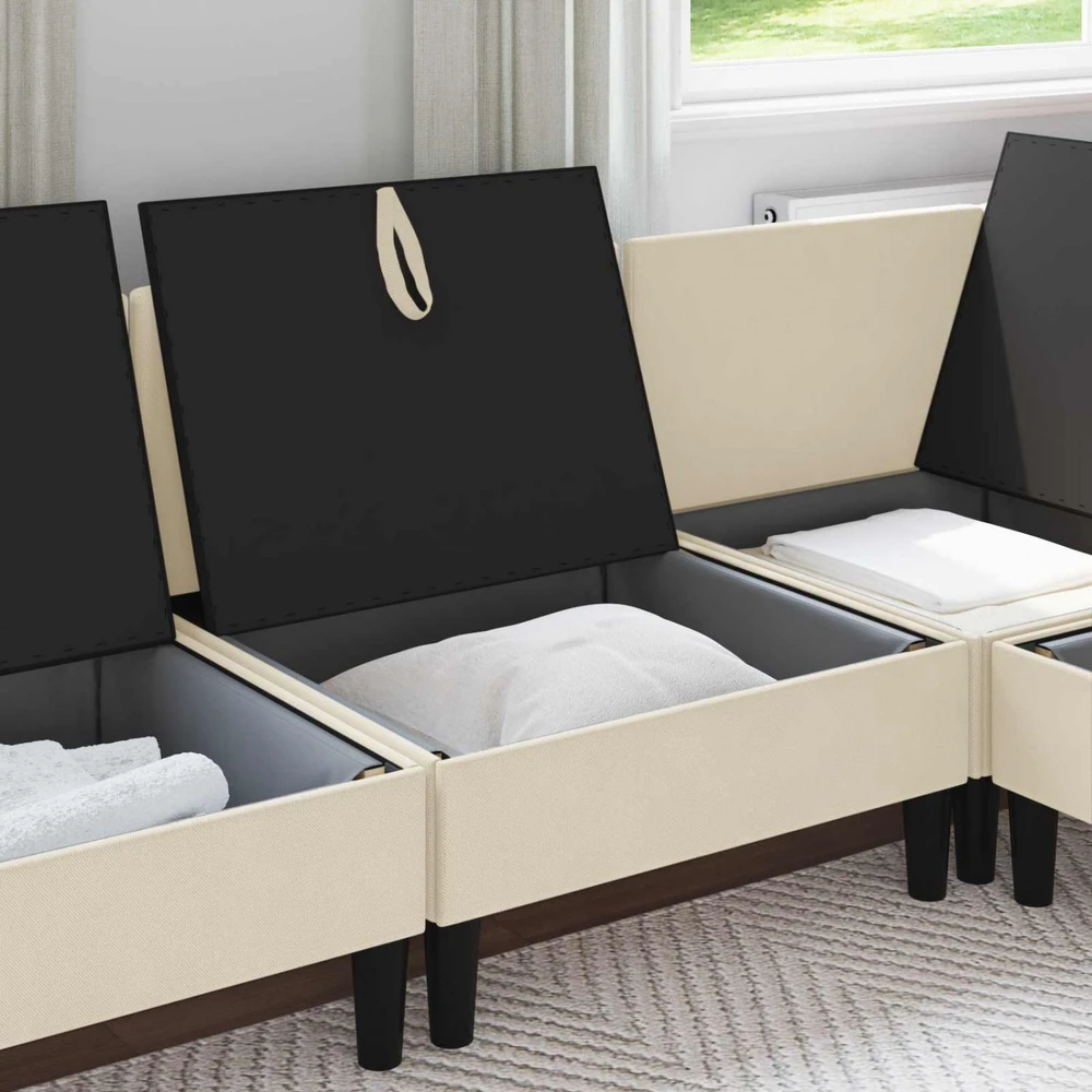 Vidinė Sofa su Saugykla Kreminė Aksomas