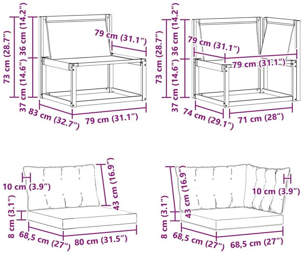 2 vnt. Lauko vidurinė ir kampinė sofa Kietos akacijos mediena