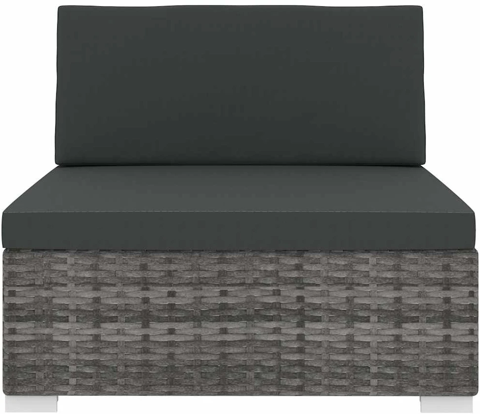 Lauko baldų komplektas Vidurinė sekcinė sofa su pagalvėle, 1vnt., pilka, poliratanas