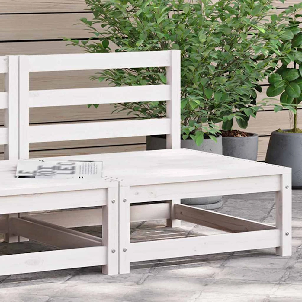 Vidurinė sodo sofos dalis, balta, pušies medienos masyvas