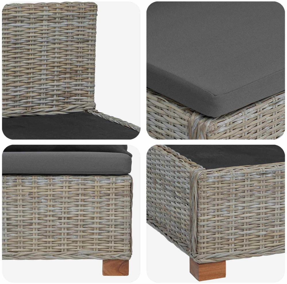 Vidurinė sofa su pagalvėlėmis GENDT Natūralus pintas Kubu pilka
