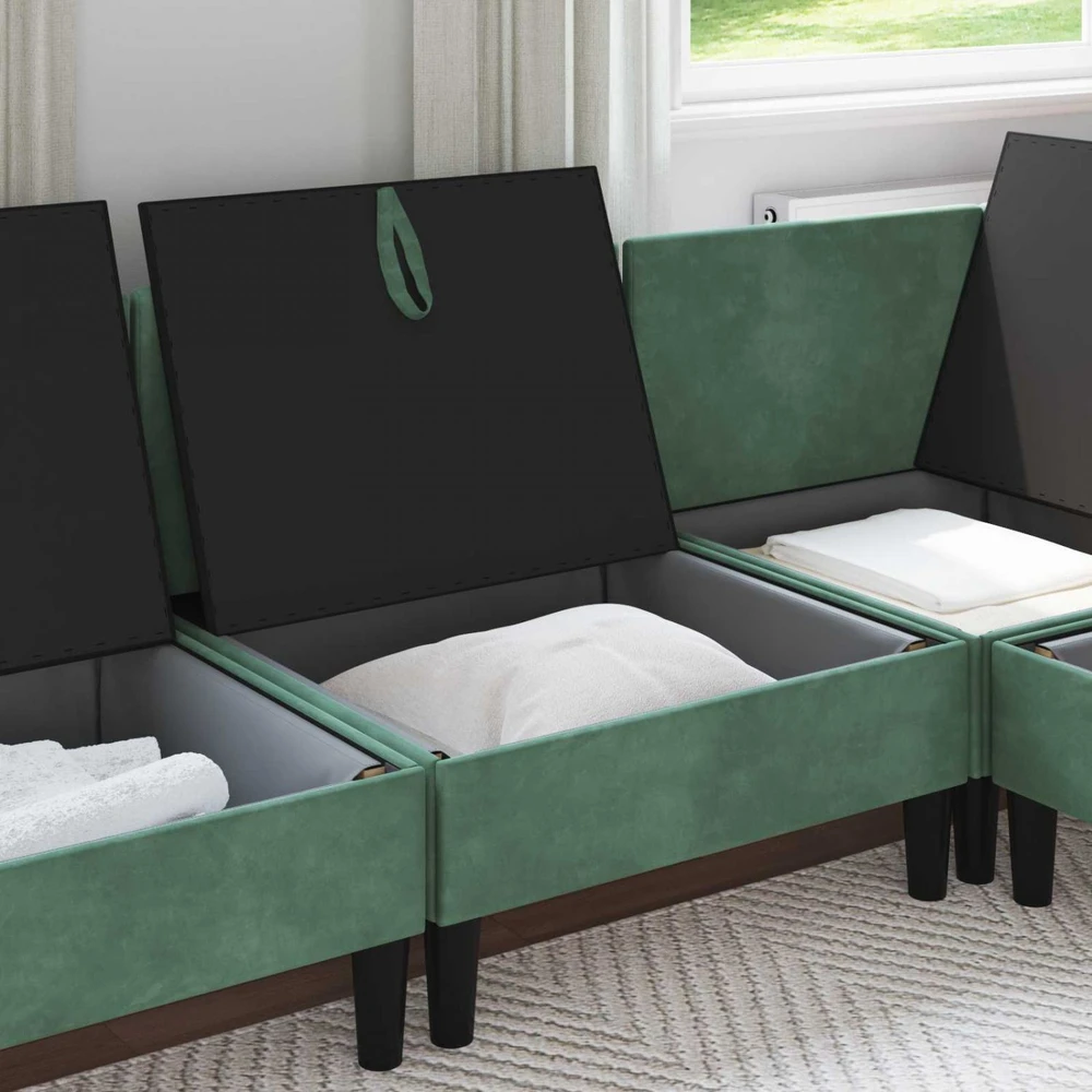 Vidurinė sofa su saugykla Jūrinė žalia Aksomas