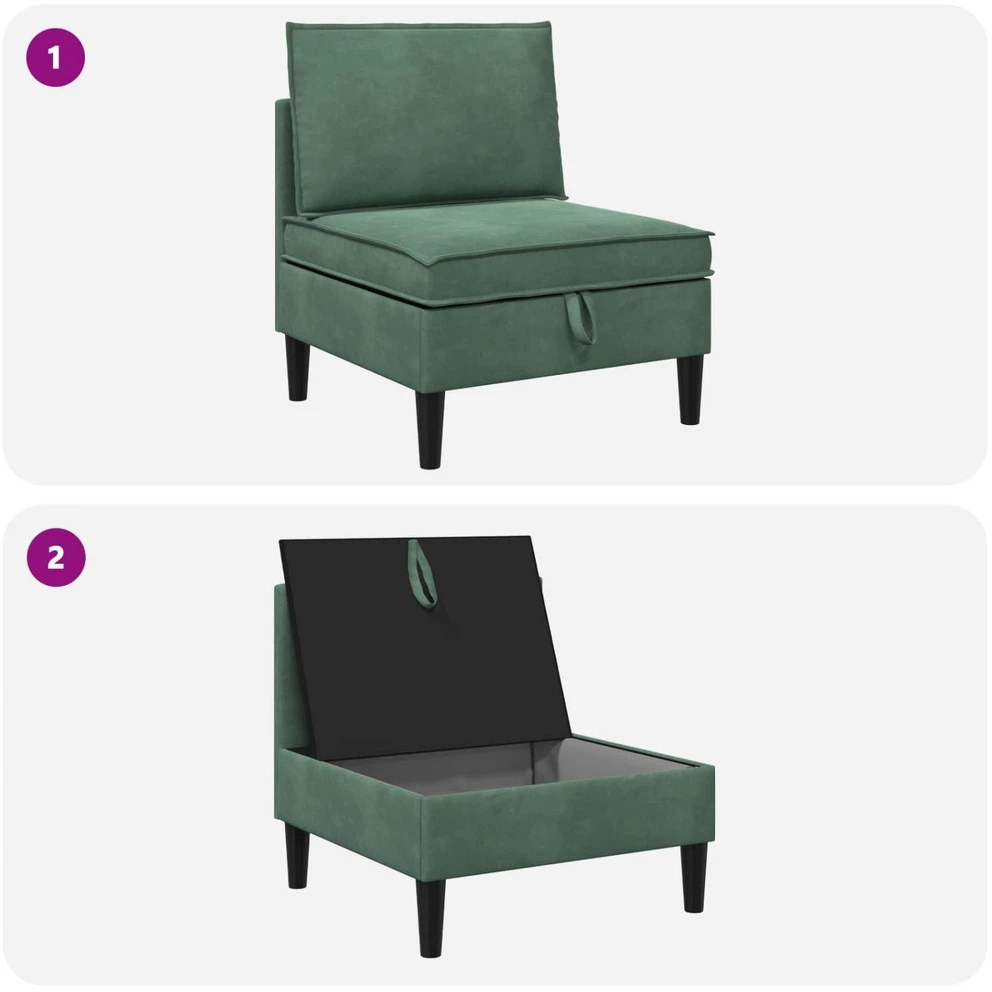 Vidurinė sofa su saugykla Jūrinė žalia Aksomas