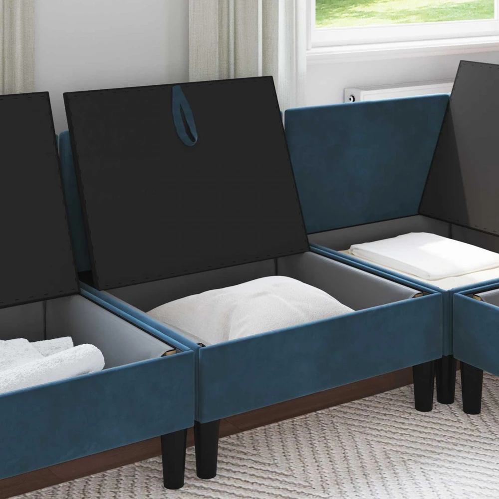Vidurinė sofa su saugykla Mėlyna Aksomas
