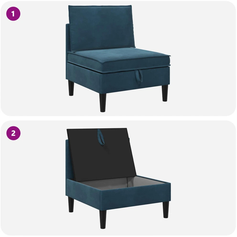 Vidurinė sofa su saugykla Mėlyna Aksomas
