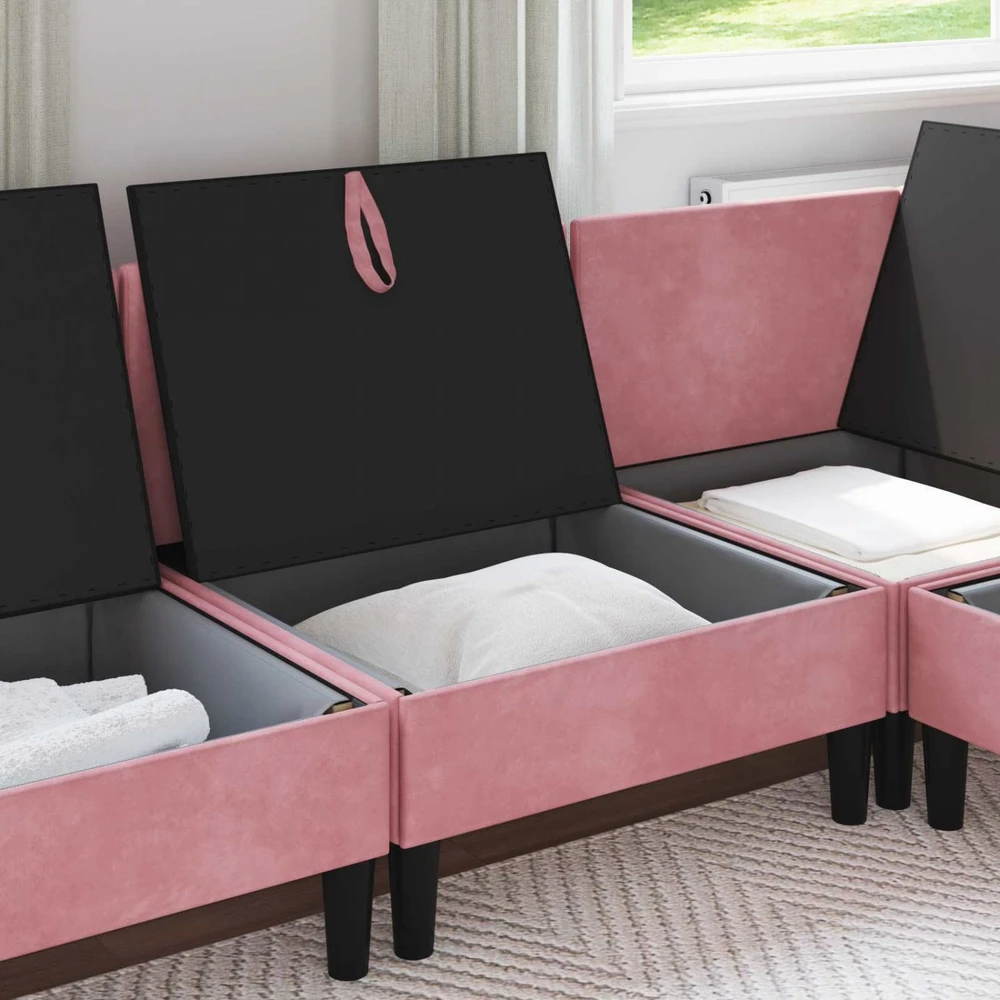 Vidurinė sofa su saugykla Rožinė Aksomas