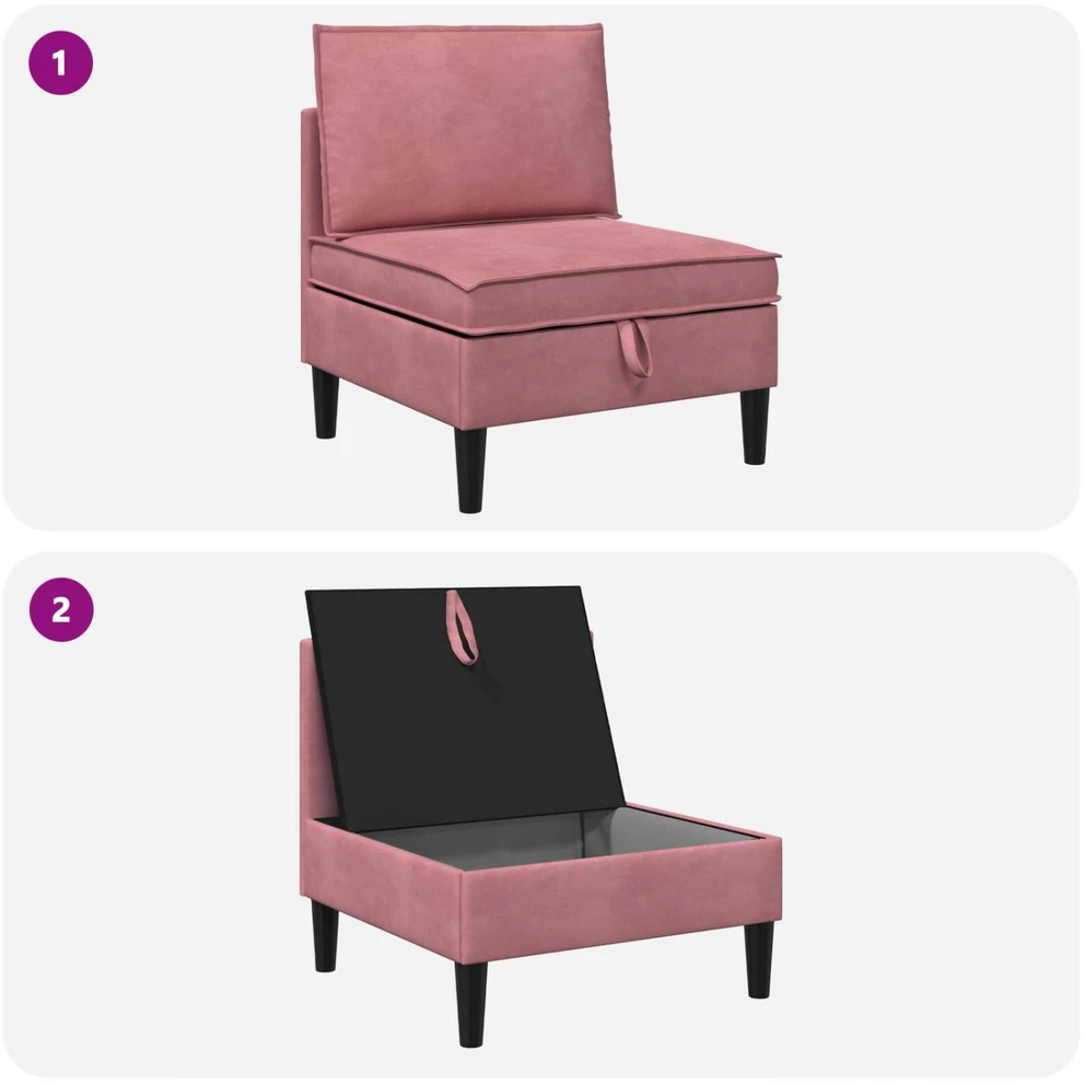 Vidurinė sofa su saugykla Rožinė Aksomas