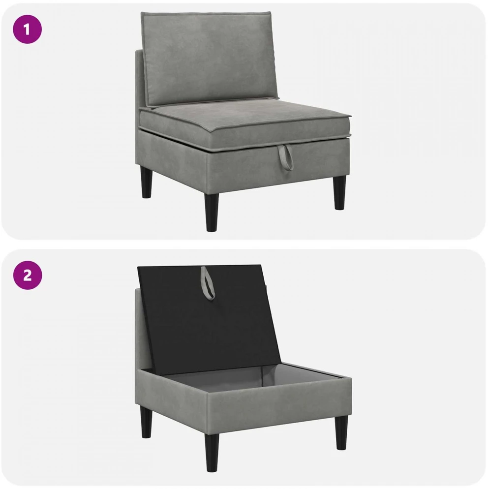 Vidurinė sofa su saugykla Šviesiai pilka Aksomas