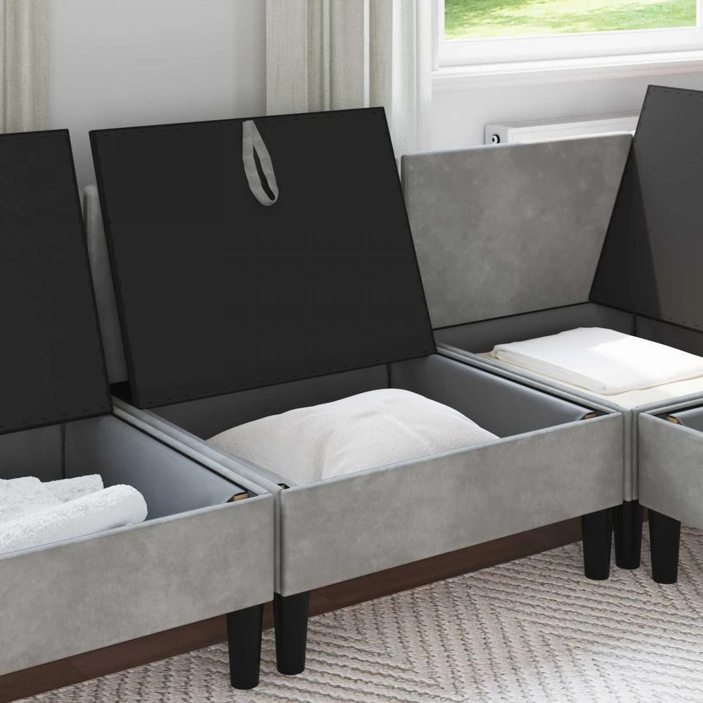 Vidurinė sofa su saugykla Šviesiai pilka Aksomas
