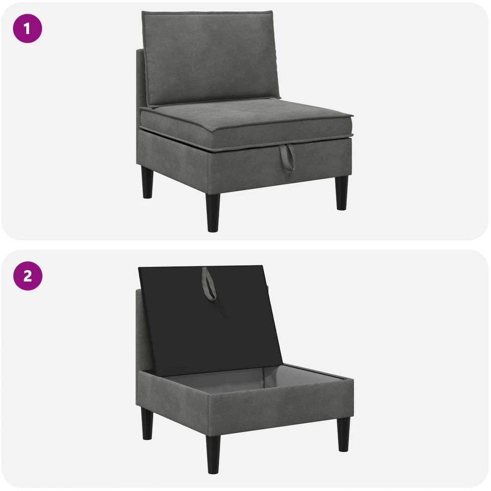 Vidurinė sofa su saugykla Tamsiai pilka Aksomas