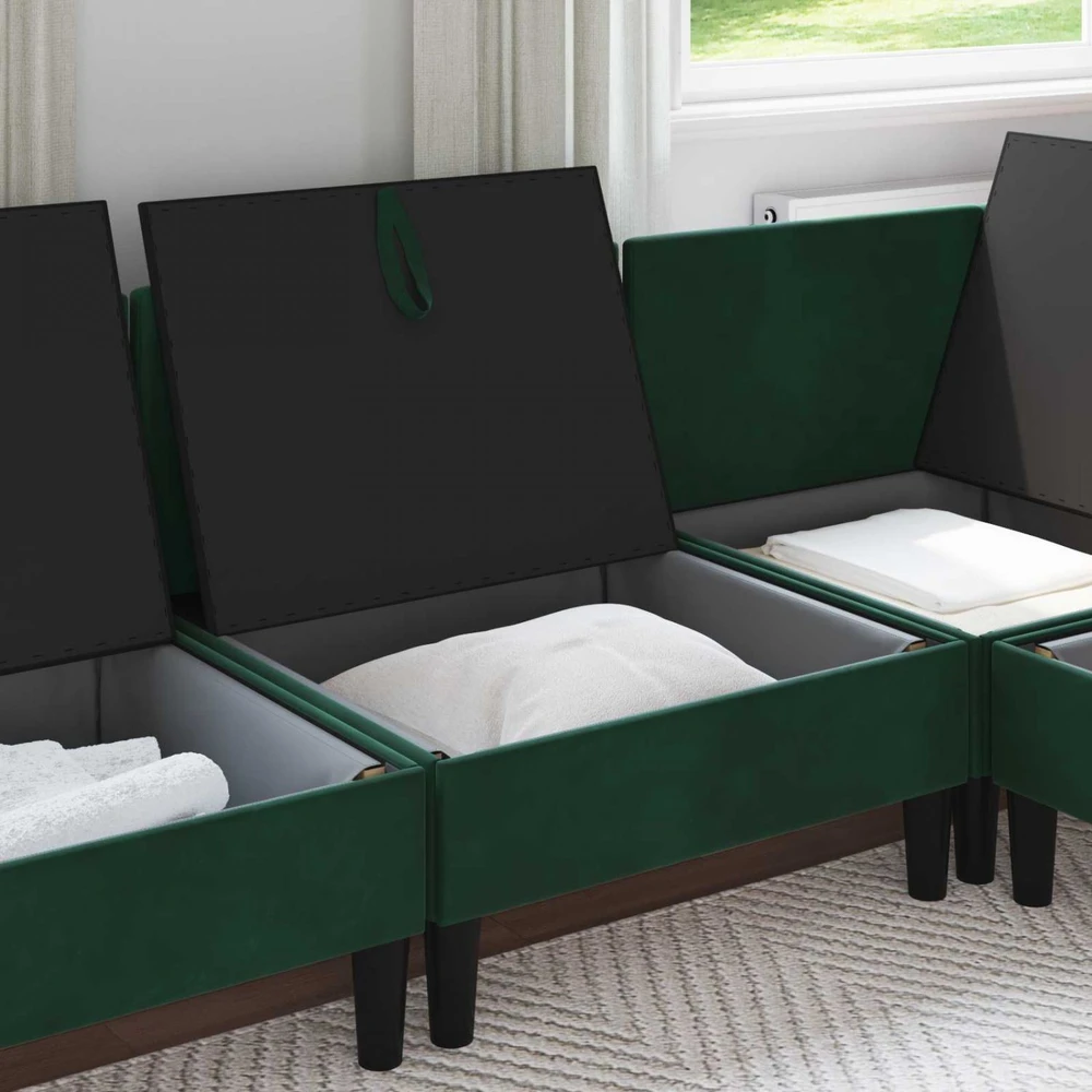 Vidurinė sofa su saugykla Tamsiai žalia Aksomas