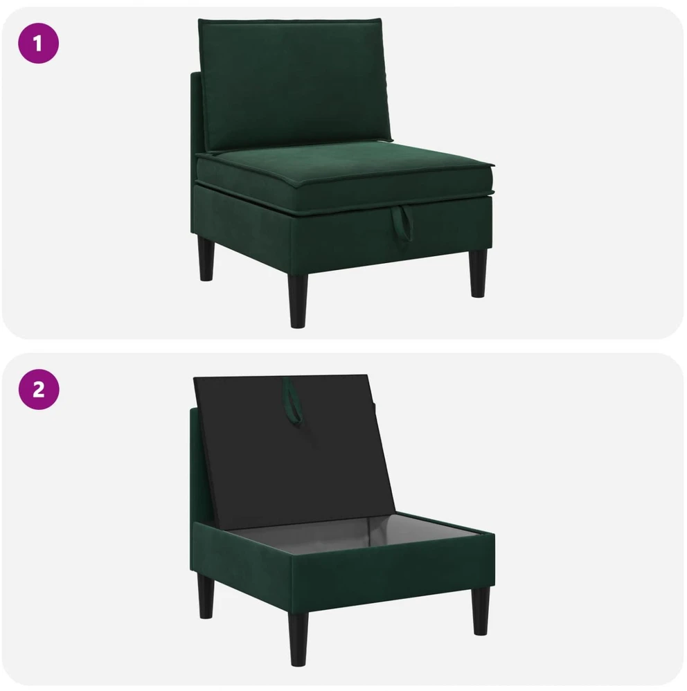 Vidurinė sofa su saugykla Tamsiai žalia Aksomas