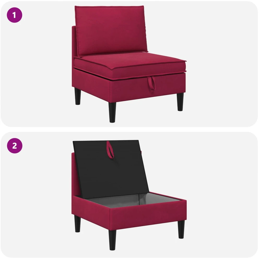 Vidurinė sofa su saugykla Vyno raudona Aksomas
