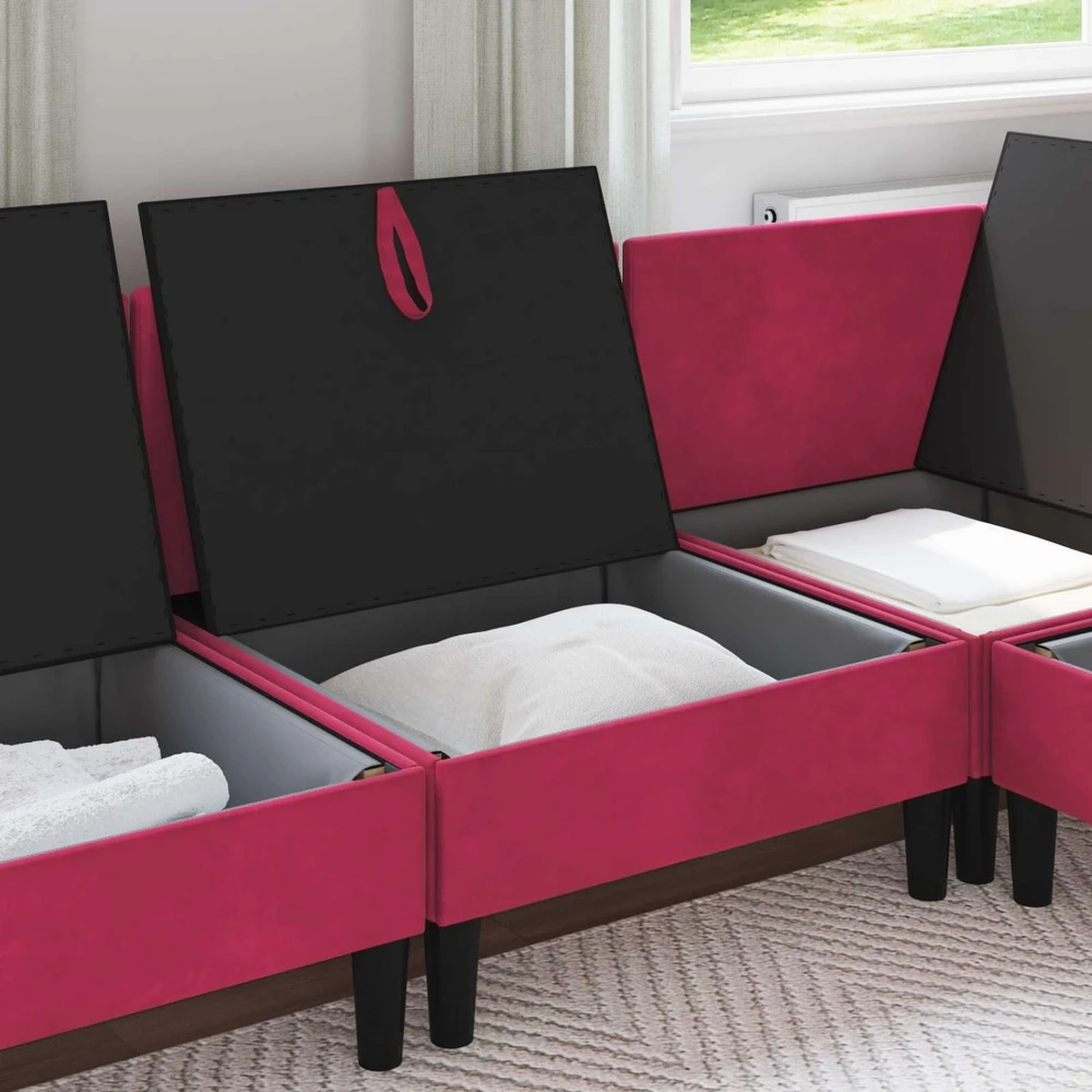 Vidurinė sofa su saugykla Vyno raudona Aksomas