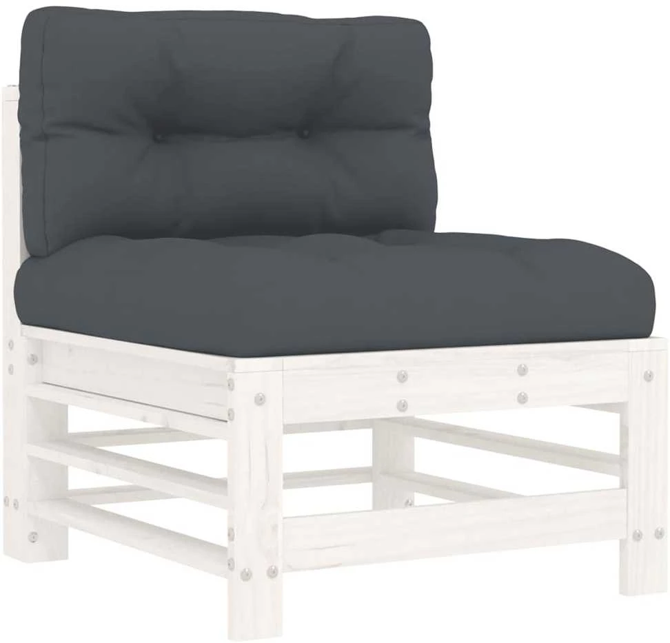 Vidurinė sofos dalis su pagalvėlėmis, balta, pušies masyvas