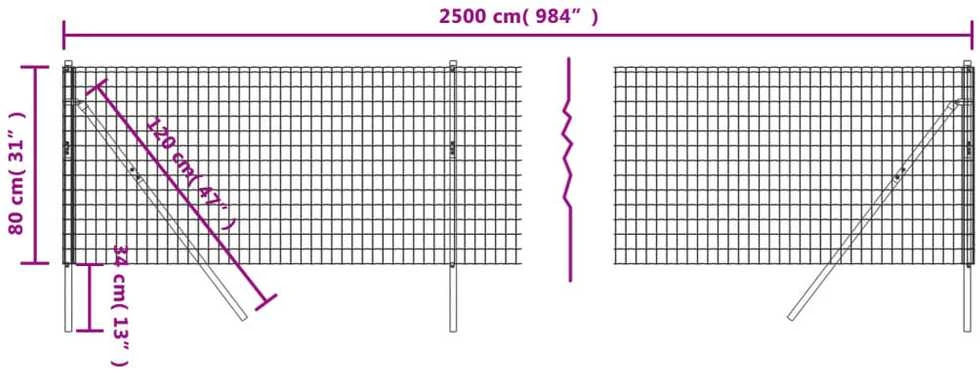 Vielinė tinklinė tvora, antracito, 0,8x25m, plienas