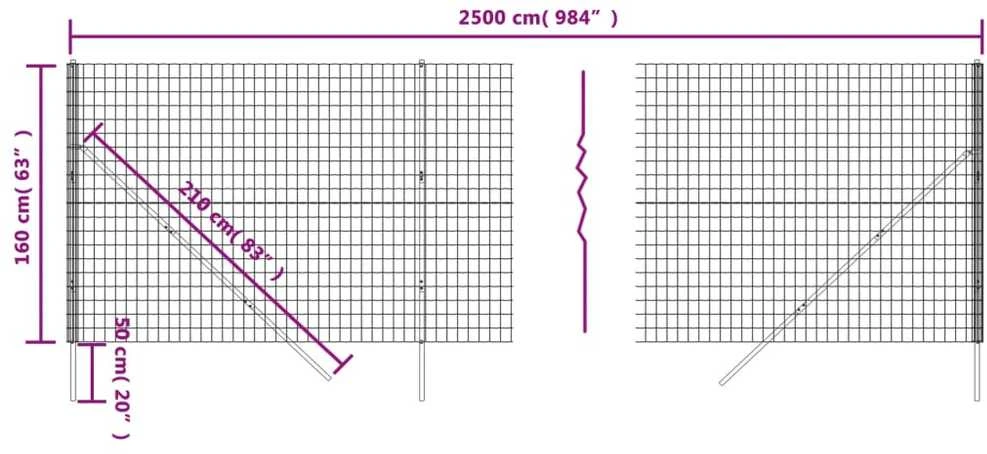 Vielinė tinklinė tvora, antracito, 1,6x25m, plienas