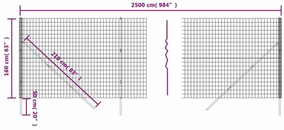 Vielinė tinklinė tvora, antracito, 1,6x25m, plienas