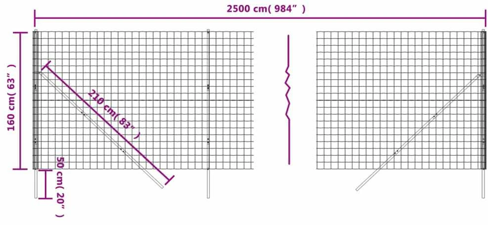 Vielinė tinklinė tvora, antracito, 1,6x25m, plienas