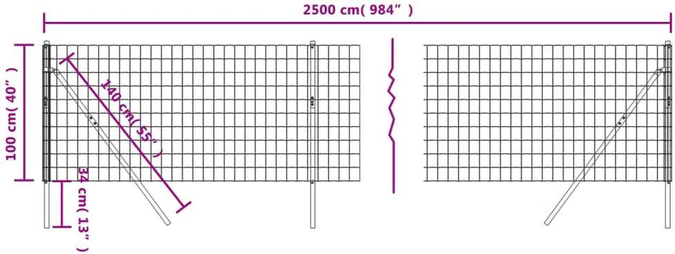 Vielinė tinklinė tvora, antracito, 1x25m, galvanizuotas plienas
