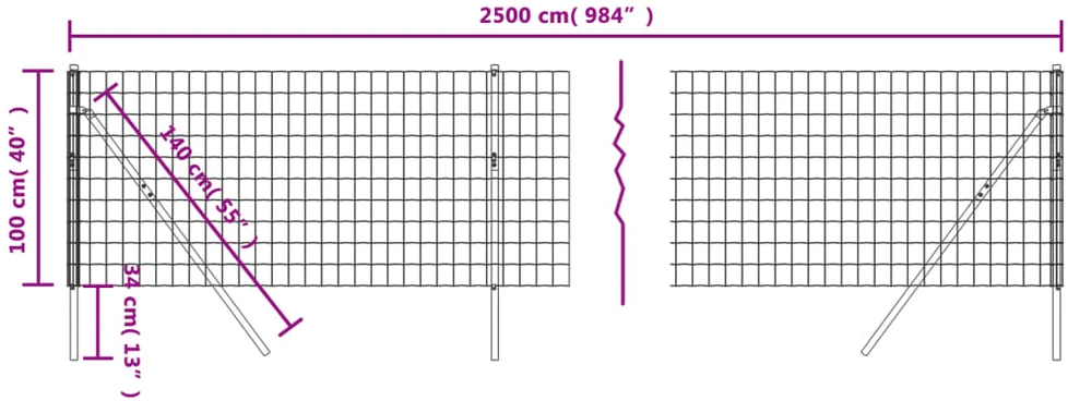 Vielinė tinklinė tvora, antracito, 1x25m, galvanizuotas plienas