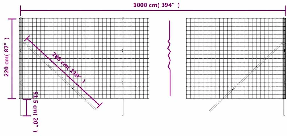 Vielinė tinklinė tvora, antracito, 2,2x10m, plienas