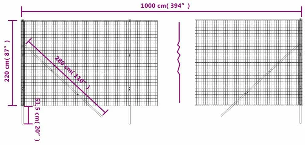 Vielinė tinklinė tvora, antracito, 2,2x10m, plienas