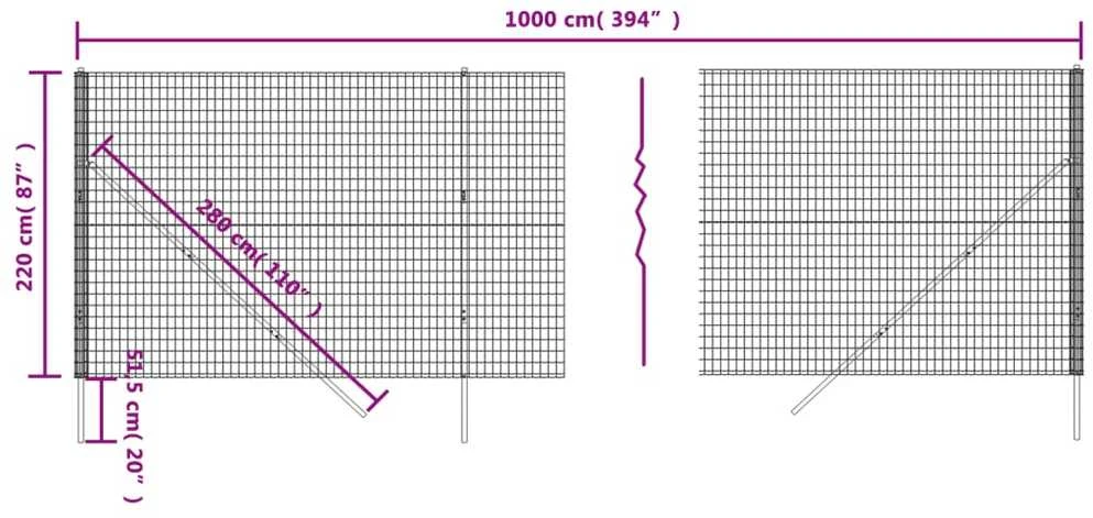 Vielinė tinklinė tvora, antracito, 2,2x10m, plienas