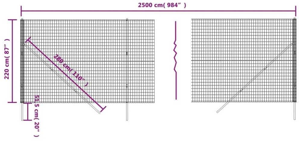 Vielinė tinklinė tvora, antracito, 2,2x25m, plienas